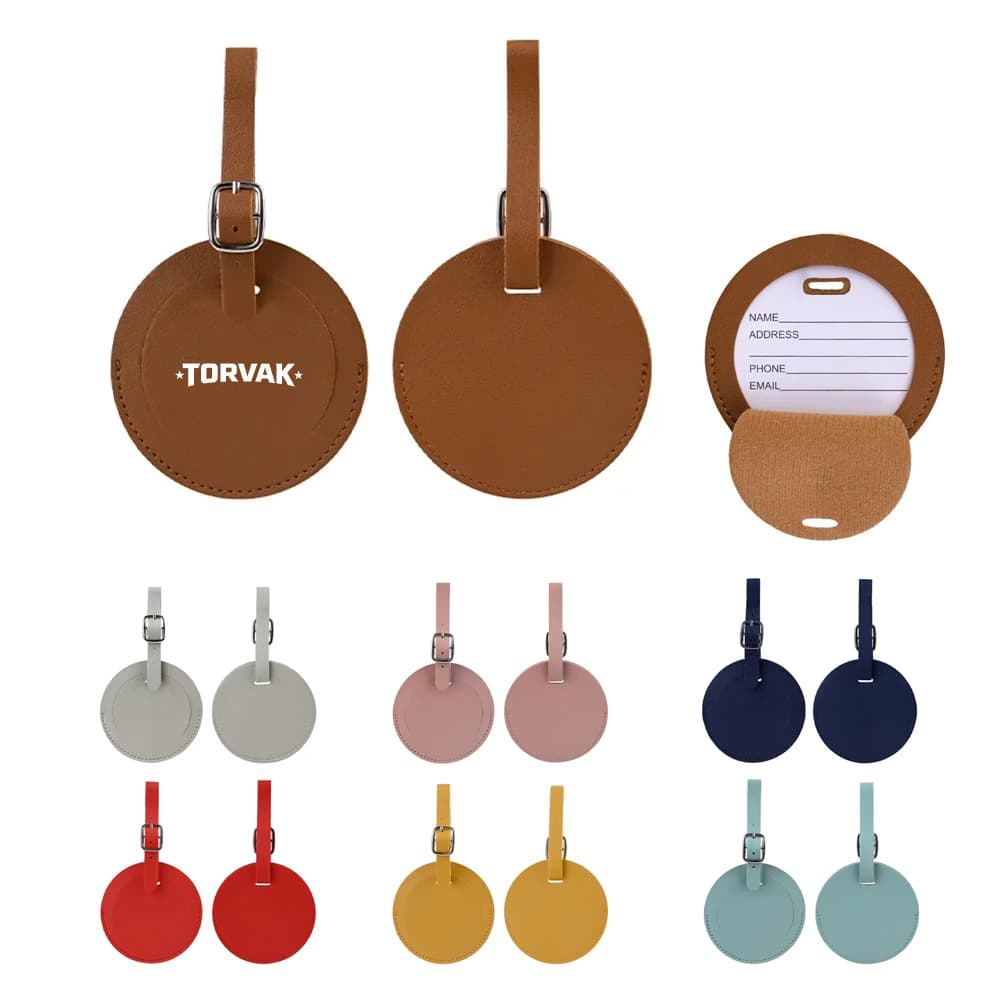 Round Flap Vegan Leather Luggage Tag