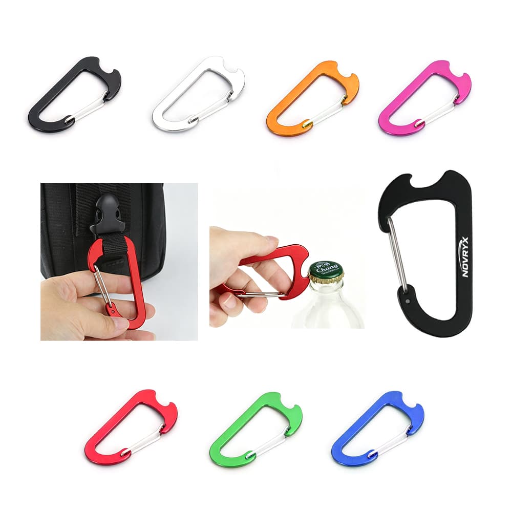 Metal D-Shaped Carabiner Keychain w/ Bottle Opener