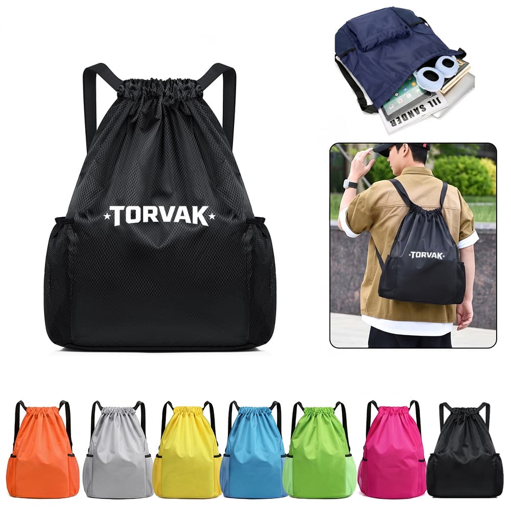 Water-Resistant Cinch Drawstring Backpack w/ Mesh
